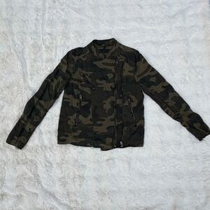 Blank NYC Camo Moto Jacket Womens Small Green Camouflage Zip 41DJ5150 Lyocell